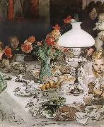 Carl Larsson Around the Lamp at Evening painting